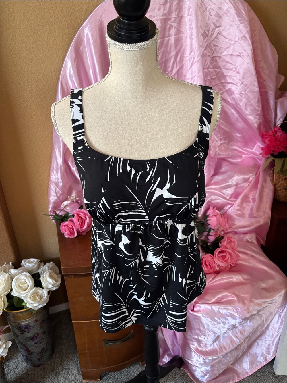 Black and White Printed Women’s Swim Tank Top